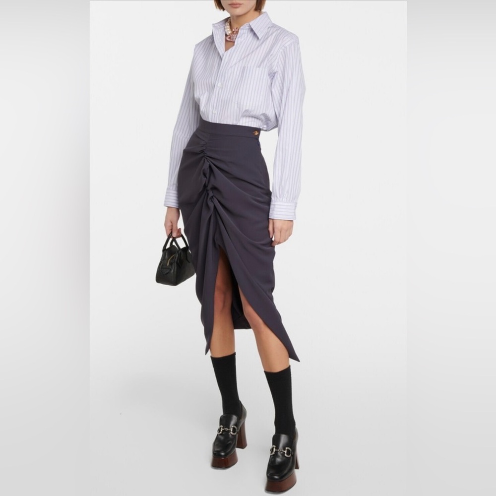 Vivienne Westwood Panther Navy Ruched Midi Skirt